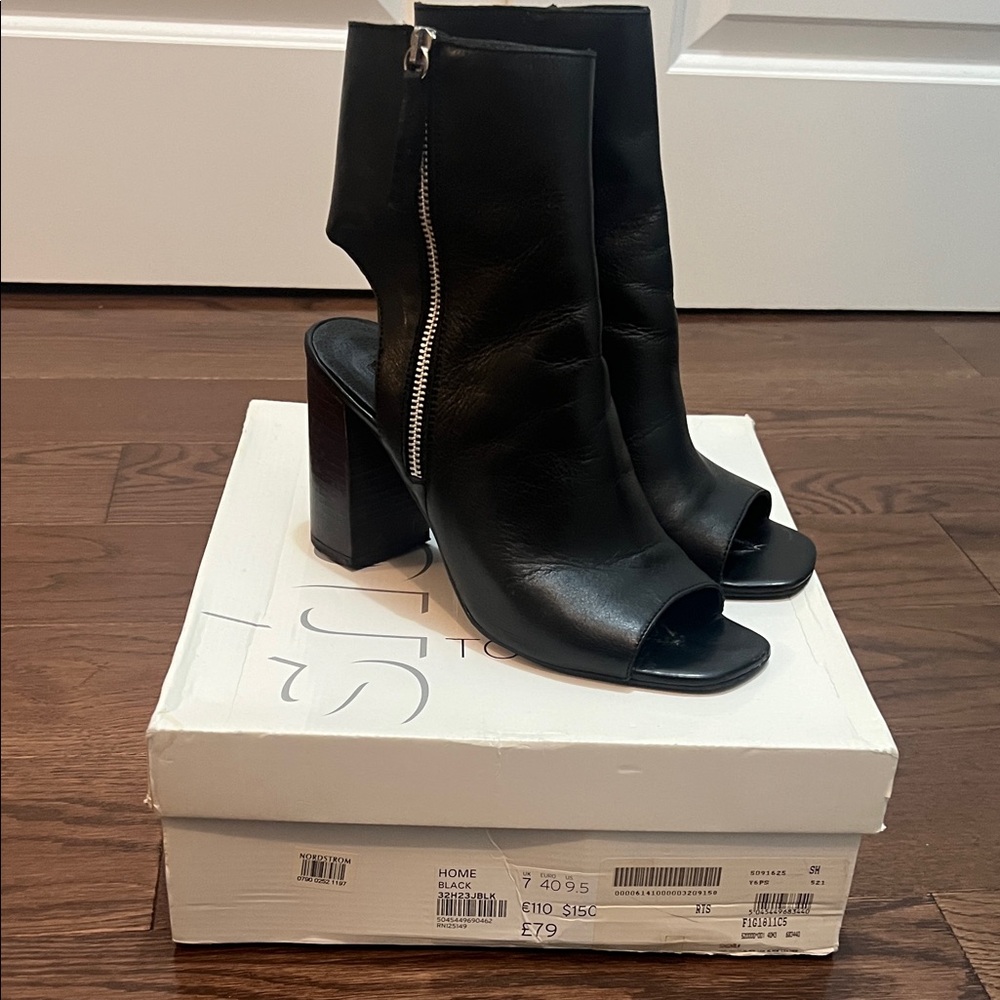 Topshop Black Heeled Peep-Toe Boots